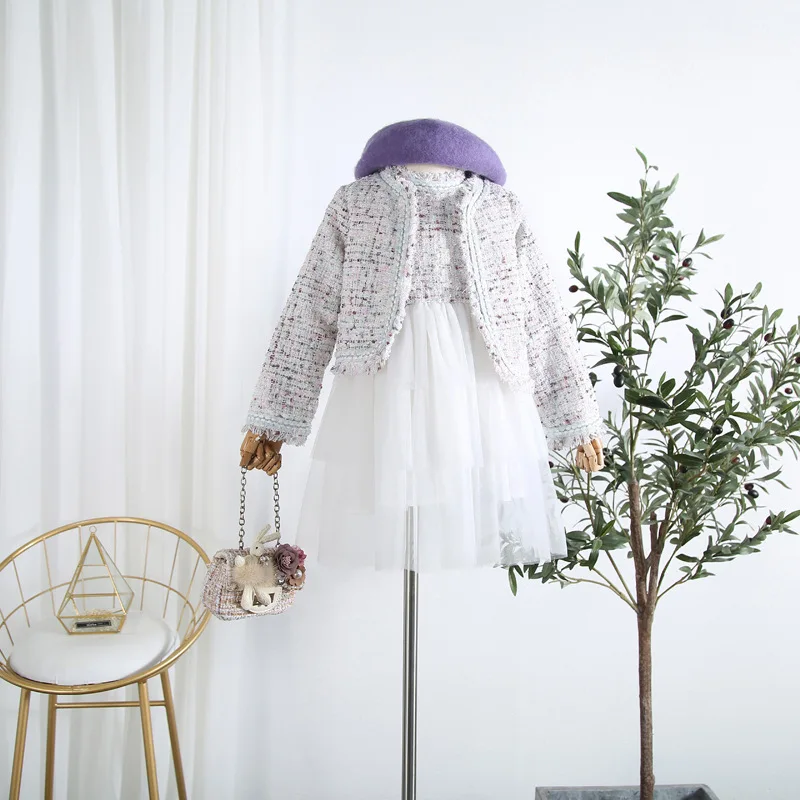 

Girls two-piece 2019 autumn new girls girls ladies and girls wind yarn cake dress cardigan coat tide
