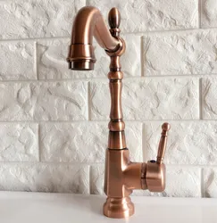 Antique Red Copper Brass Bathroom Kitchen Basin Sink Faucet Mixer Tap Swivel Spout Single Handle One Hole Deck Mounted mnf415