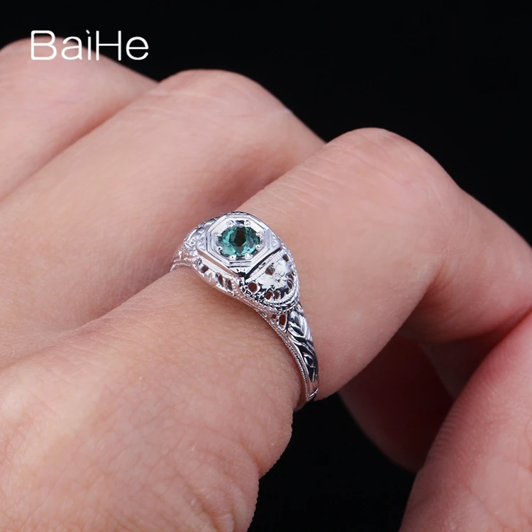 BAIHE стерлингового серебра 925 0.5ct сертифицированных безупречный натуральная зеленые зеленый турмалин вечерние Для женщин старинные ювелирные украшения кольцо