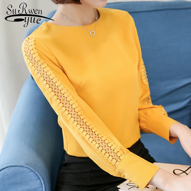 

2018 new women chiffon blouse plus size O-neck chiffon Long sleeves women clothes loose with shirt Shirt Women 821F 55