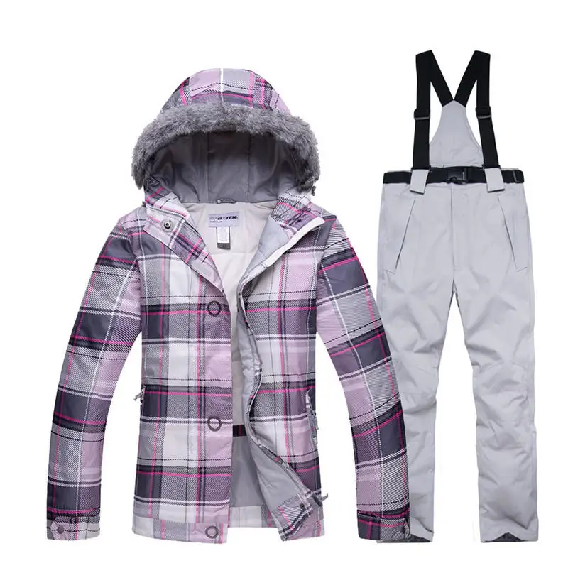 Дешевая зимняя одежда, женский лыжный костюм, комплект, уличные лыжные костюмы для сноубординга, термошапка, куртка+ нагрудники, штаны, женская одежда - Цвет: picture jacket pant