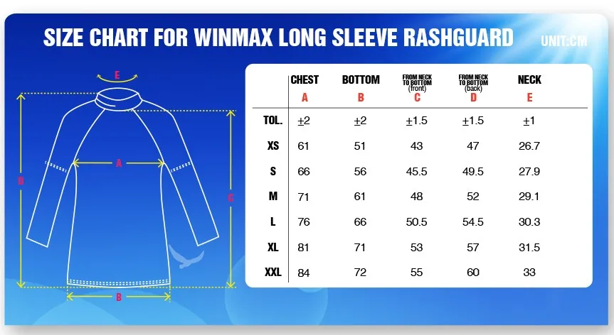 WMB07989-Size Chart For Winmax Long Sleeve Rashguard