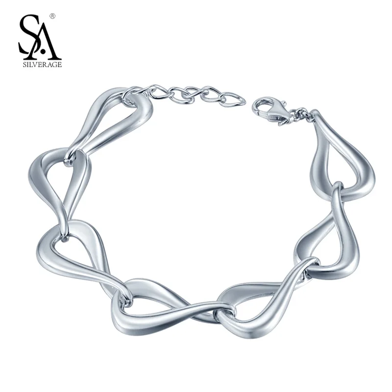 

SA SILVERAGE Real 925 Sterling Silver bracelets & bangles for women Fine Jewelry pulseras mujer vintage-accessories