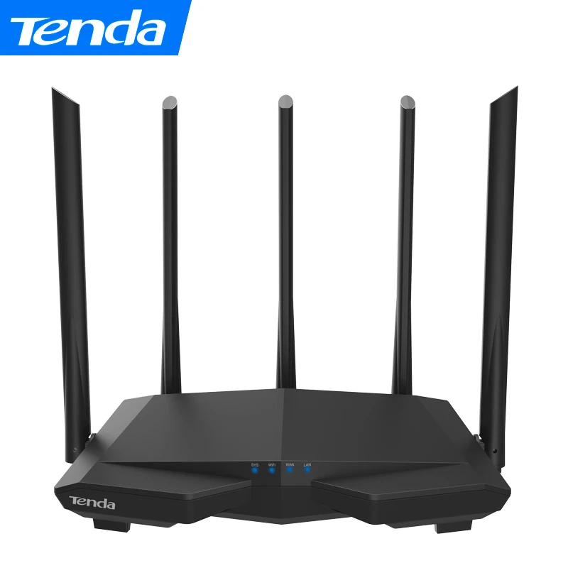 Tenda AC7 1200Mbps 2.4G/5.0GHz Wireless WiFi Router with 5*6dBi High Gain Antenna Whole Home Wi-Fi Repeater, English Firmware