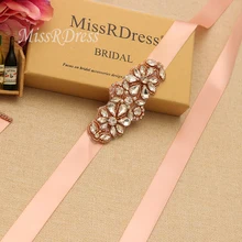 Missrvestido de noiva com pedras de strass, cinto de casamento faixa de cetim dourado rosado para vestidos de noiva jk885