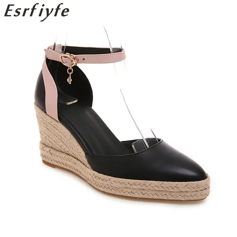 

ESRFIFYE 2019 New Spring Autumn High-heels Shallow Platform Rubber Bottom Party Women's Wedges Thick Heel Shoes Buckle Pumps