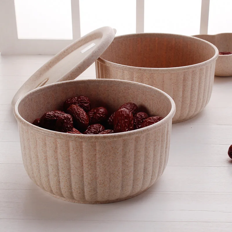 

1 Piece Eco-friendly Wheat straw Soup Noodles Bowl with Cover Fresh Storage Tureens Tableware