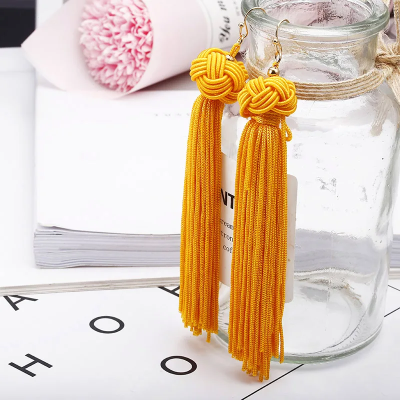 Handmade-Tassel-Earrings-2018-Trendy-Black-Red-Yellow-Green-Long-Dangles-Ear-Broncos-Silk-Fringed-Jewelery