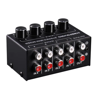 

Mini Stereo RCA 4-channel Passive Mixer Lossless Audio for Live & Studio Black