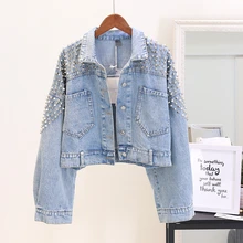 Винтаж джинсовая куртка женская осень г. модные заклепки рукав «летучая мышь» джинсовые куртки дамы студентов Свободные повседневные Джинс