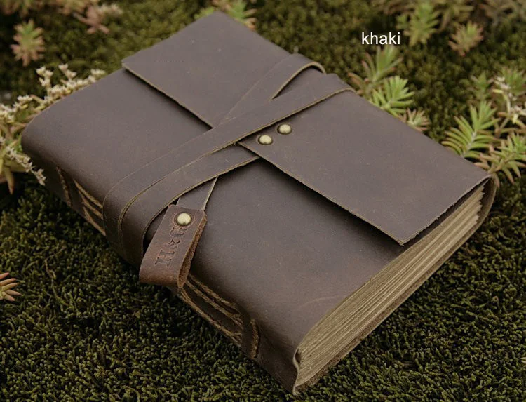 Высококачественная винтажная записная книжка из натуральной кожи, блокнот для путешествий, дневник, креативный подарок ручной работы - Цвет: khaki