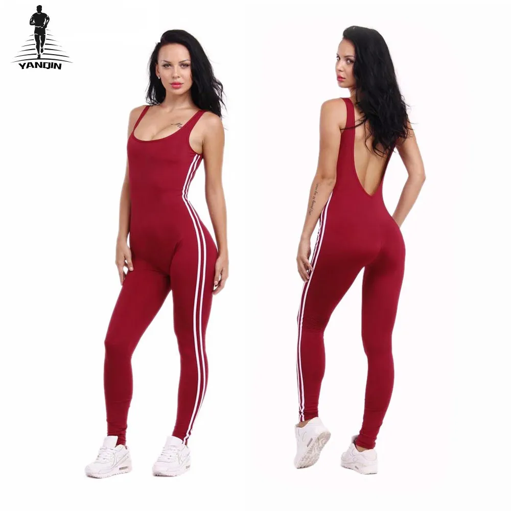 

YANQIN Summer Women Fitness Sports Yoga Set Sexy U-neck Backless Closed-Fitting Jumpsuit Gym Running Sport Suit Workout Clothes