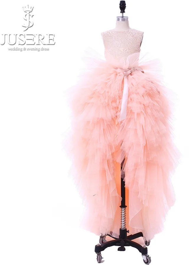 Jusere реальные фотографии Многоуровневая юбка нарядные Детские платья Кружево лиф с оборками платья для женщин высокая низкая милые розовые платья девоче - Цвет: Розовый