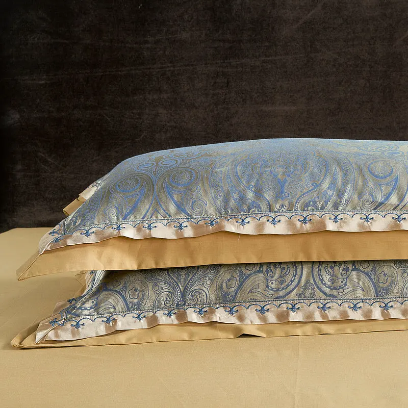 Waliicorners Gold Silver Beige Luxury Silk Jacquard Bedding set Queen King size Duvet cover set Embroidery Bed sheet Linen set Pillowcases 55 IMG_5806