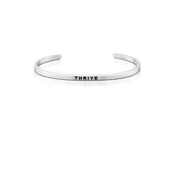 

"THRIVE" Stainless Steel Engraved Positive Inspirational Quote Hand imprint Cuff Mantra Bracelet Bangle for Women Jewelry 15Pcs