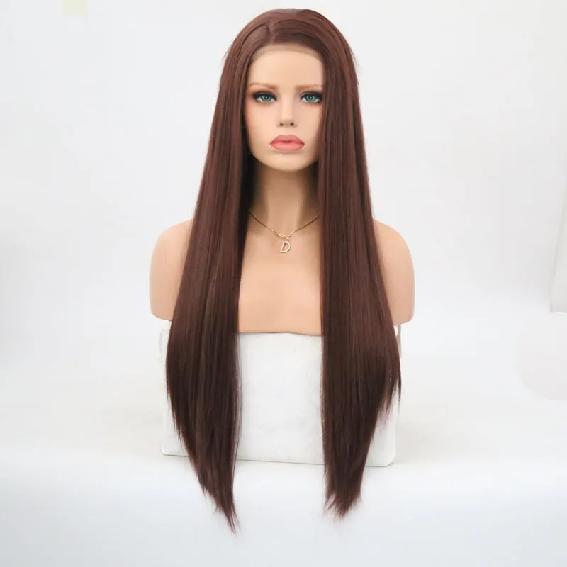 Charisma темно-коричневый парик длинные прямые синтетические волосы на фронте парик для женщин термостойкие волосы парик натуральный волос 18-26 дюймов