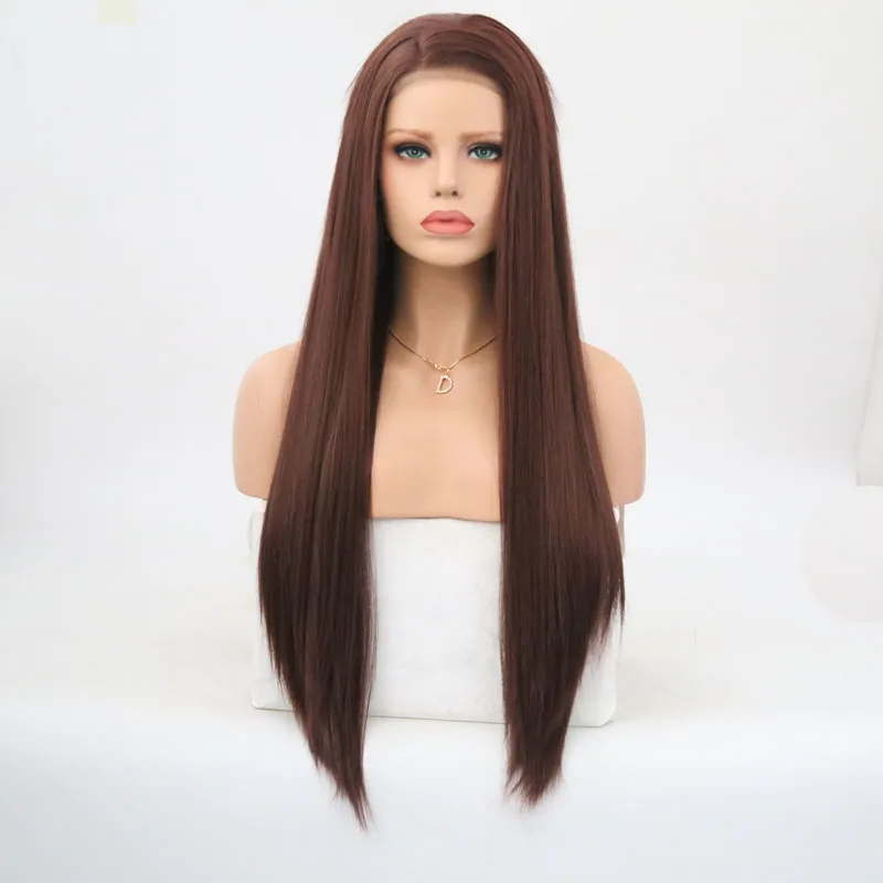 

Charisma Dark Brown Wig Long Straight Synthetic Lace Front Wig For Women Heat Resistant Hair Wig Natural Hairline 18-26 Inches