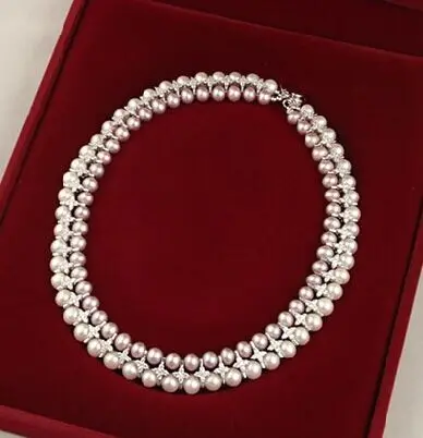 Ожерелье из натурального пресноводного жемчуга AA 9 10 мм 2 ряда|jewelry silver necklace|jewelry