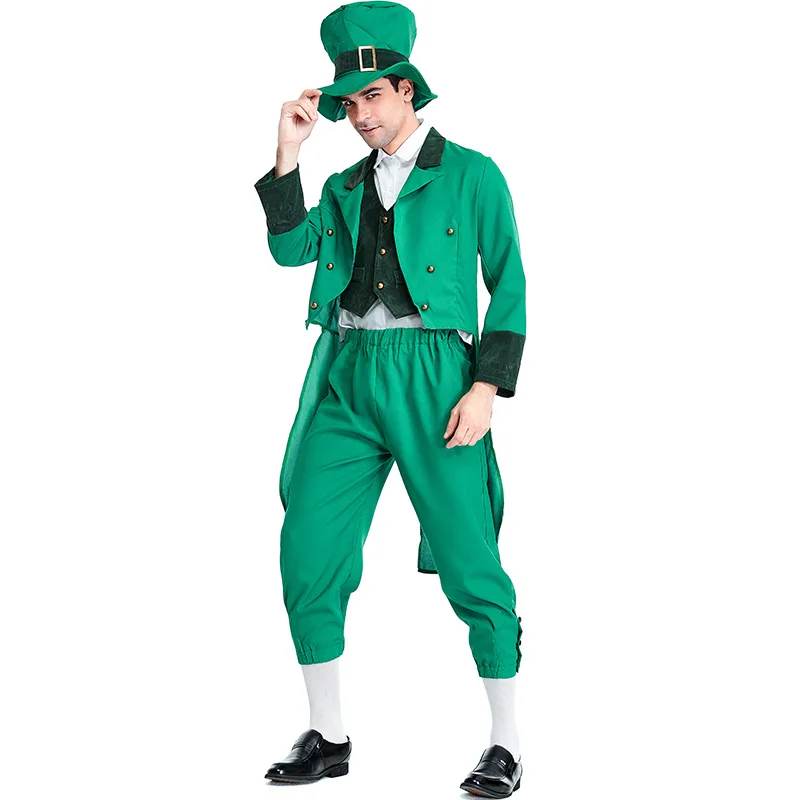 Взрослый ирландский Семья Группа костюм Лепрекона ребенок День Святого Патрика эльфийский наряд нарядная одежда шляпа Топ и штаны костюм для мужчин