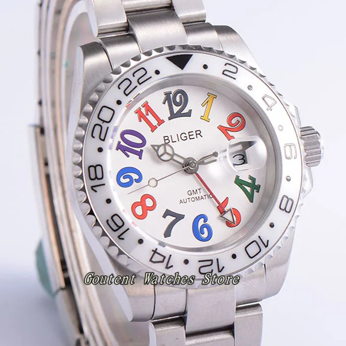 

40mm Bliger Date SS. Case Ceramic Bezel GMT Luminous Sapphire Glss Automatic Men's Watch
