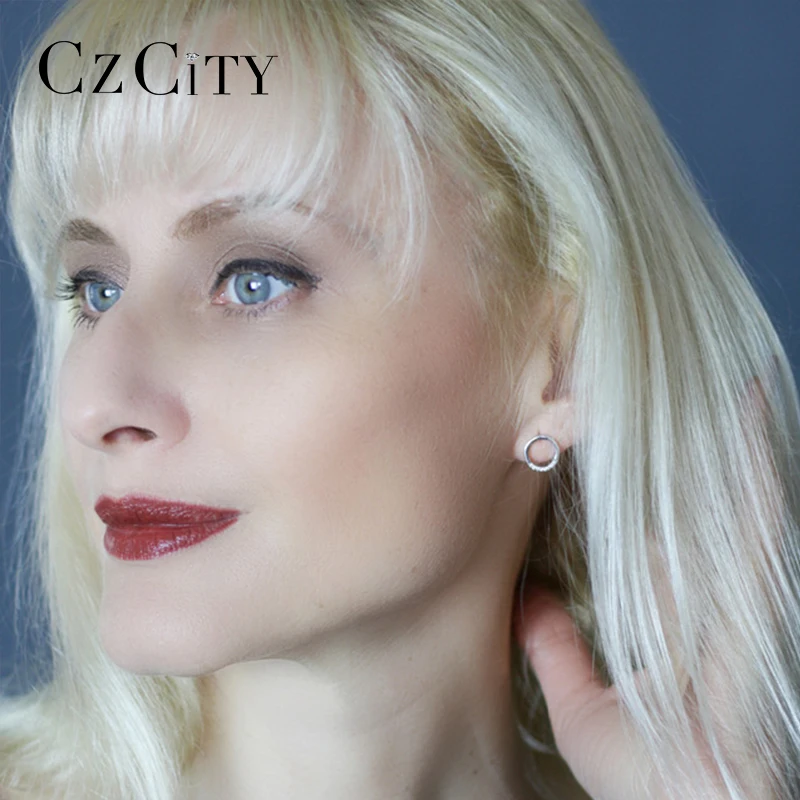 CZCITY из чистого стерлингового серебра 925 Симпатичные Круглые серьги гвоздики для