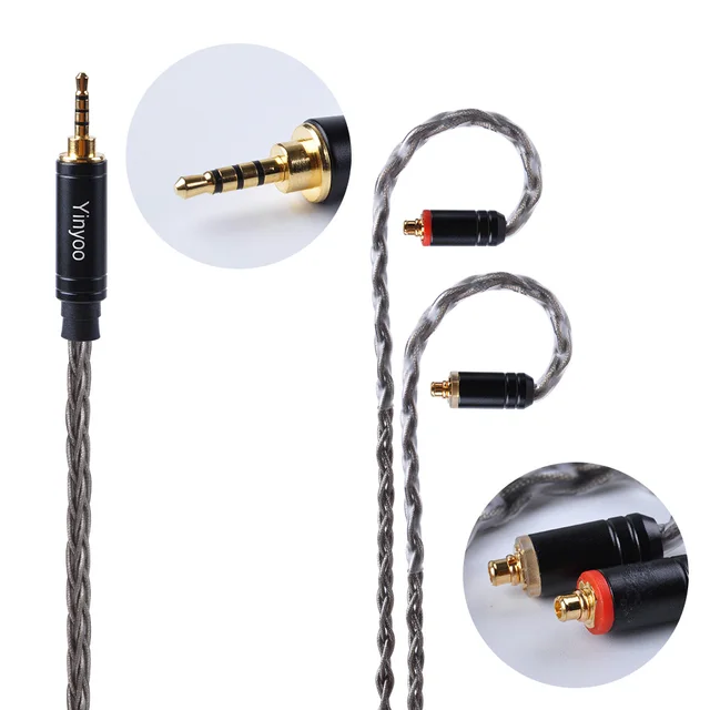 Yinyoo Brown 8 Core Silver Plated Upgraded Cable 2.5/3.5/4.4mm Balanced Cable With MMCX/2pin Connector For HQ5 HQ6 ZS10 ZS6 ES4