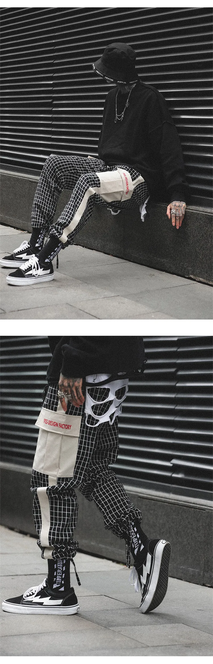 Hi-street уличная одежда новое поступление решетки джоггеры хип хоп брюки мужские модные повседневные высококачественные брюки карго для мужчин