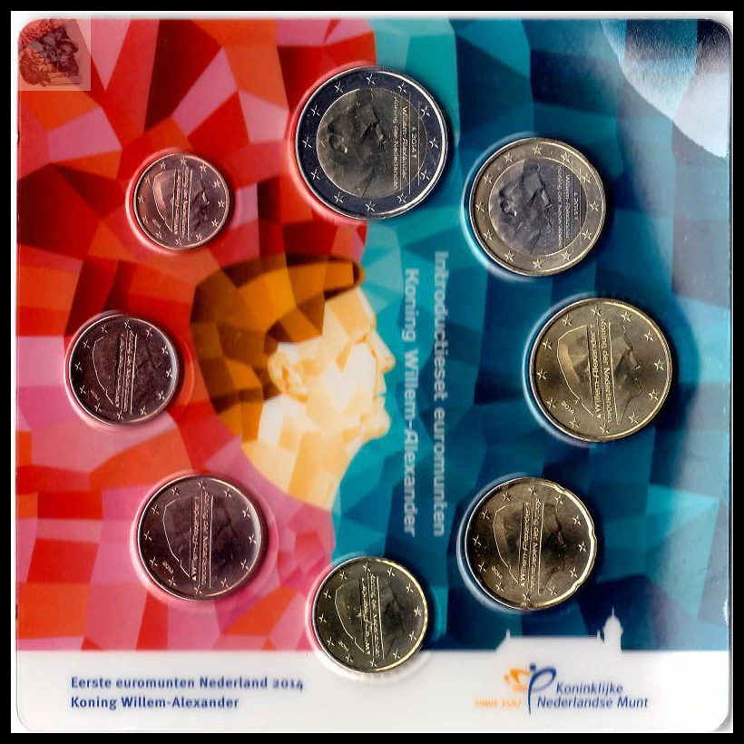 

8pcs Netherlands coin original coins 2014 year collection Uncirculated A new revision of King William Alexander
