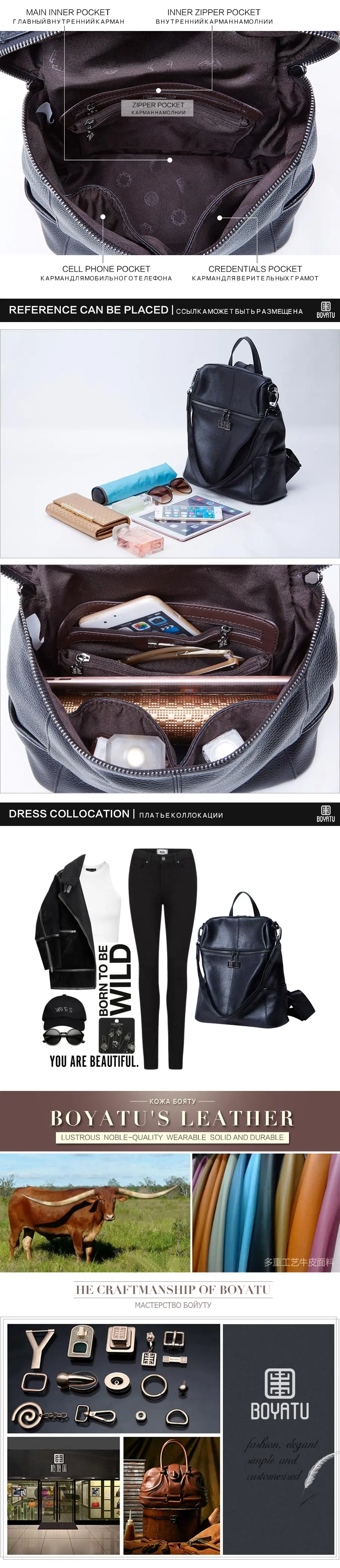 Genuine Leather Backpack Female Mochila Backpack for Girls Rucksack Bagpack Shoulder School Bag Sac A Dos Multifunction (4)