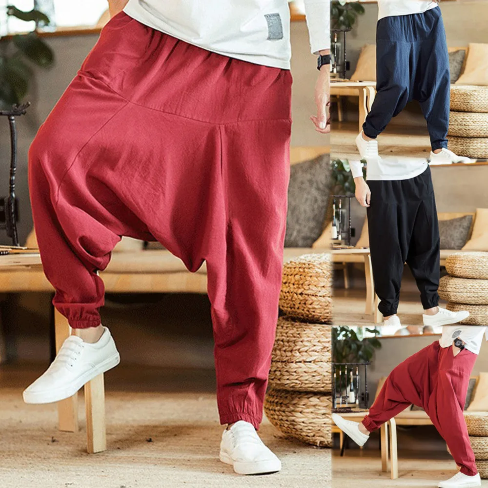 2019 men's casual fashion harem pants loose solid color hip hop style cotton trousers jogging pants outdoor sports pants  4 (1)