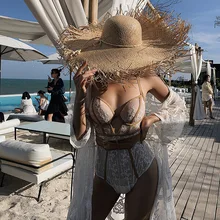 Закрытый цельный женский купальник, женский купальник с вышивкой, сексуальный прозрачный, с кружевом, пуш-ап, для женщин, животный, спандекс, Sierra