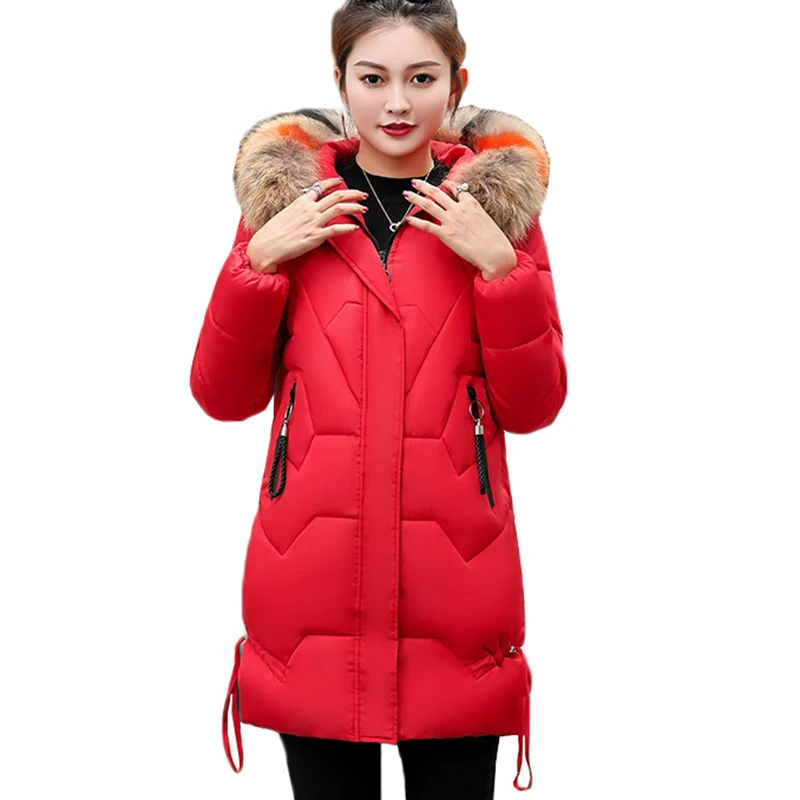Новинка, зимний пуховик, хлопковая куртка для женщин, пальто с искусственным мехом, верхняя одежда с капюшоном, толстая одежда, куртки с хлопковой подкладкой, женские парки 3XL 338 - Цвет: red