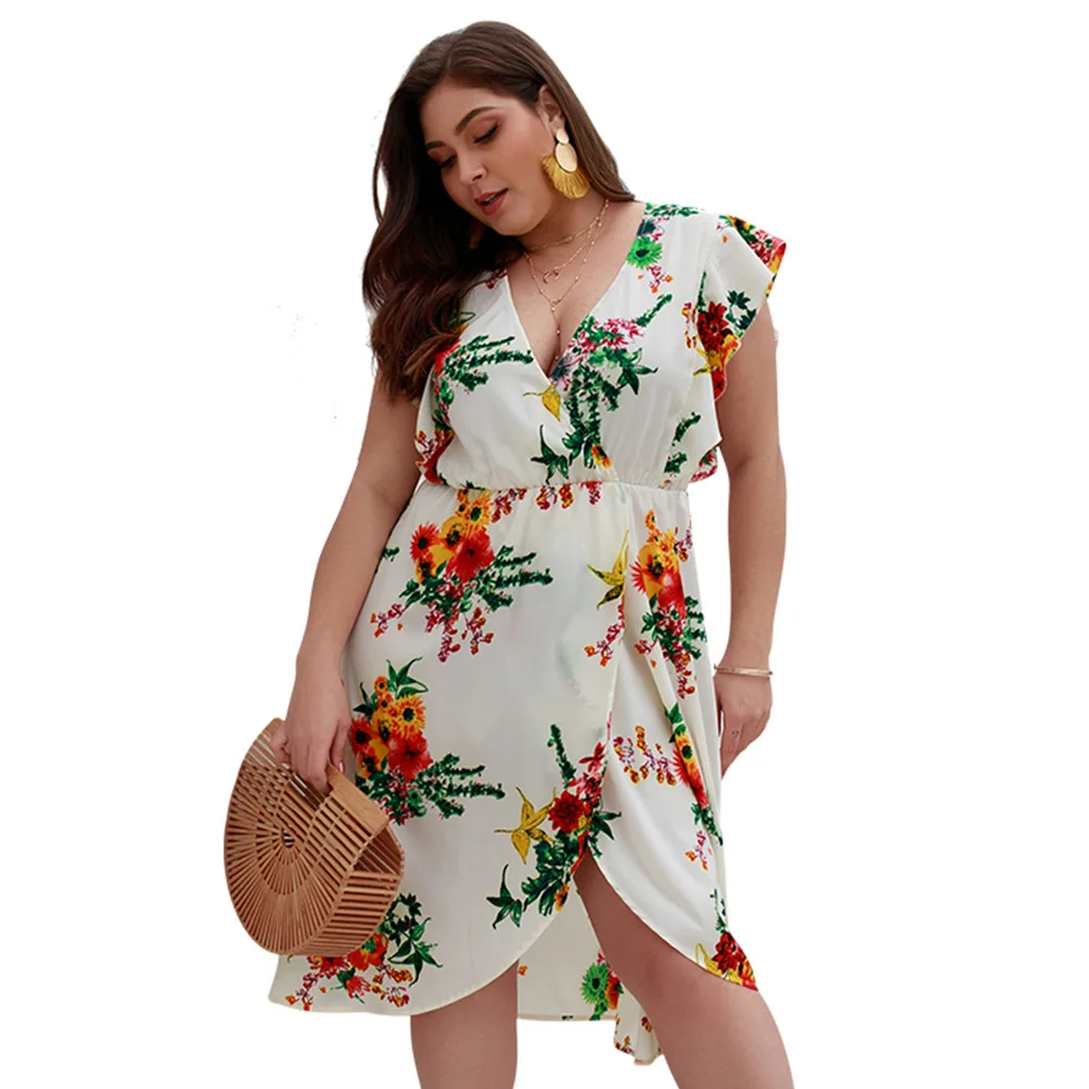 2019 plus size christmas printed flare dress with mesh