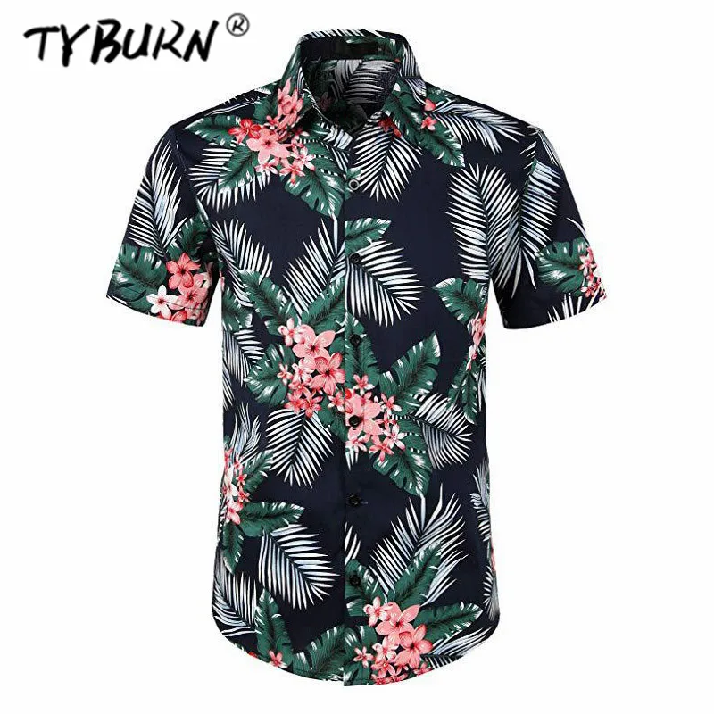 TYBURN 2019 Новое поступление Мужская футболка красные цветы листья 3D принт Пляжная