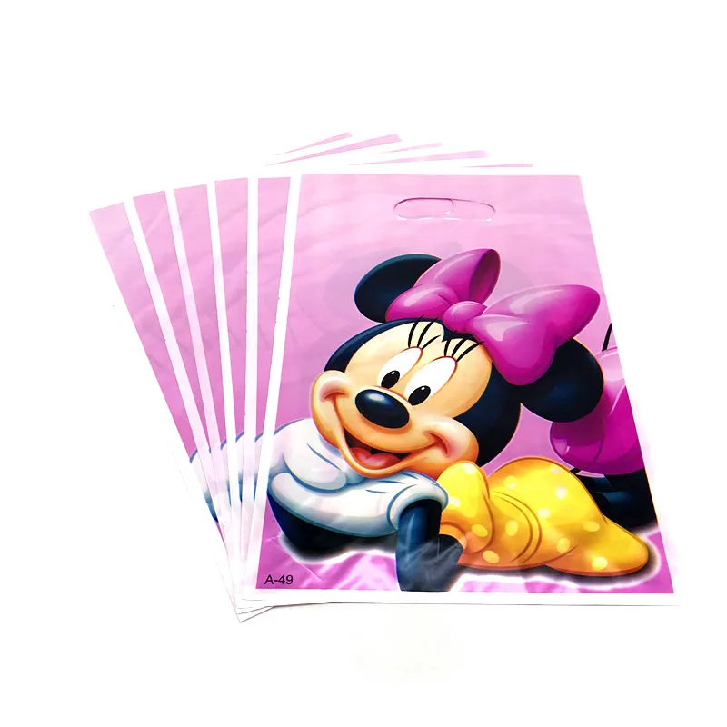 6pcs Girls Favor Disney Minnie Mouse 6pcs Gand Event Disposable Candy Snack Bag Kid Birthday Party Cartoon Plastic Gift Bag