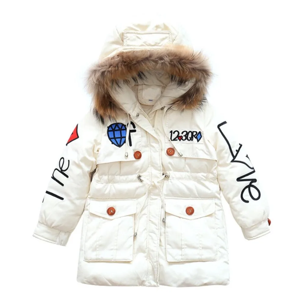 Зимние Модные пуховики/пальто для девочек зимние пальто для больших девочек Толстая теплая куртка на утином пуху верхняя одежда для детей, куртки до-30 градусов
