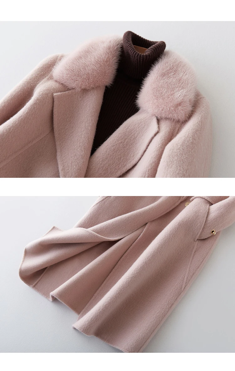 Меховое пальто из овечьей шерсти, норковый мех, шерстяная куртка, настоящее меховое пальто для женщин, женские топы, корейское зимнее пальто, розовое длинное пальто WHF130