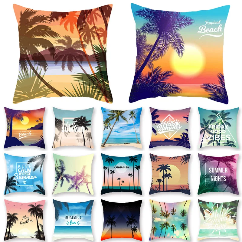 

45*45 Tropical Sofa Decorative Cushion Covers Polyester Throw Pillow Home Decor Summer Beach Sea Coconut Tree Pillowcase 40822