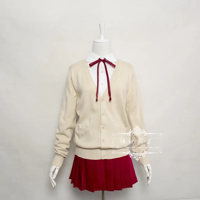 

Sweet Girls Women Kawaii Harajuku Korea Japanese School Uniform Sweater+Shirt+Skirt+Red Stap Sexy Cosplay School Uniform New