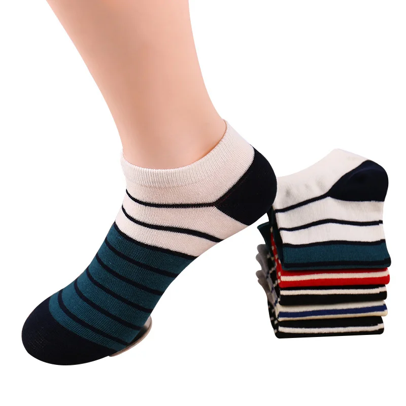 5 Pairs Men Socks Fashion Neatly Striped Cotton Ankle Socks Summer