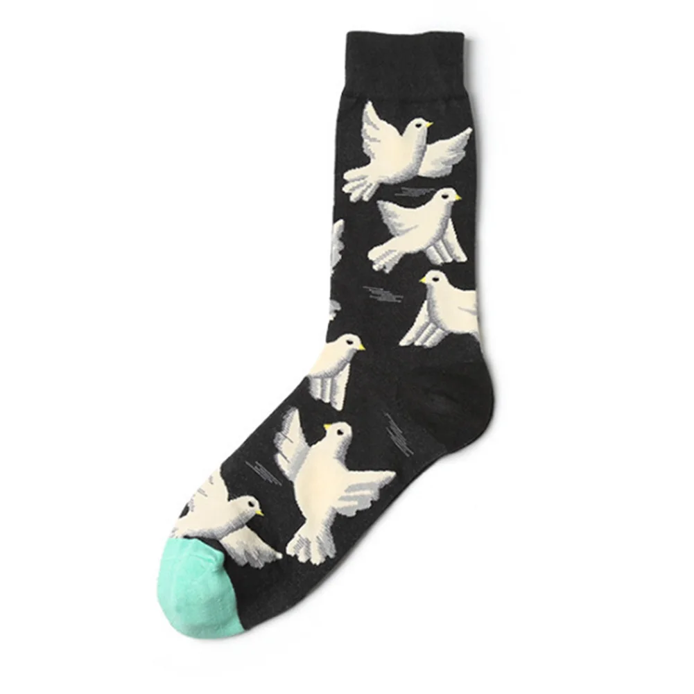 Модные хлопковые Дышащие носки-трубы с цветочным узором и птицами, повседневные уличные носки для пары, мягкие носки Harajuku Calcetines Lover