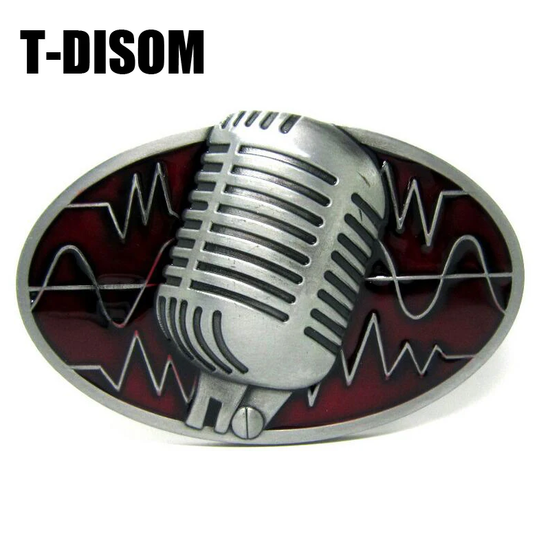 

T-DISOM New Design Microphones Belt Buckle Oval Musical Buckles For Jeans Red Plating Suitable For 4cm Width Belt Drop shipping