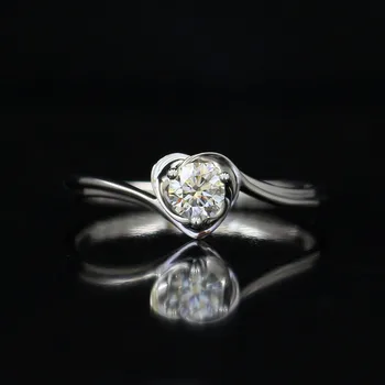 

LASAMERO 0.237 CT IJ/SI Round Cut Heart Shape Natural Diamond Ring For Women 18k White Gold Certified Engagement Wedding Ring