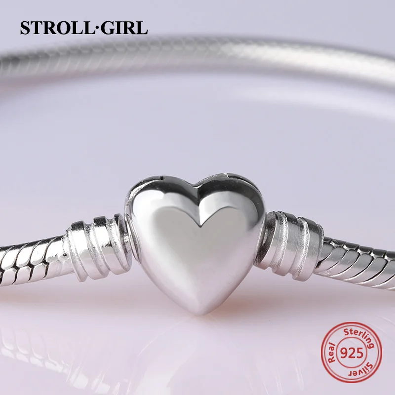 Strollgirl люкс стерлингового серебра 925 пробы змея цепи DIY Pandora Шарм Аутентичные браслет Модные украшения делать подарки 19 см