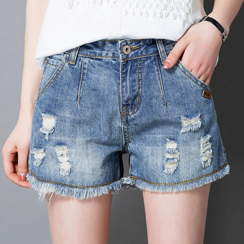 Summer Casual Womens Ripped Hole Bleached Tassel Denim Shorts , Koran ...