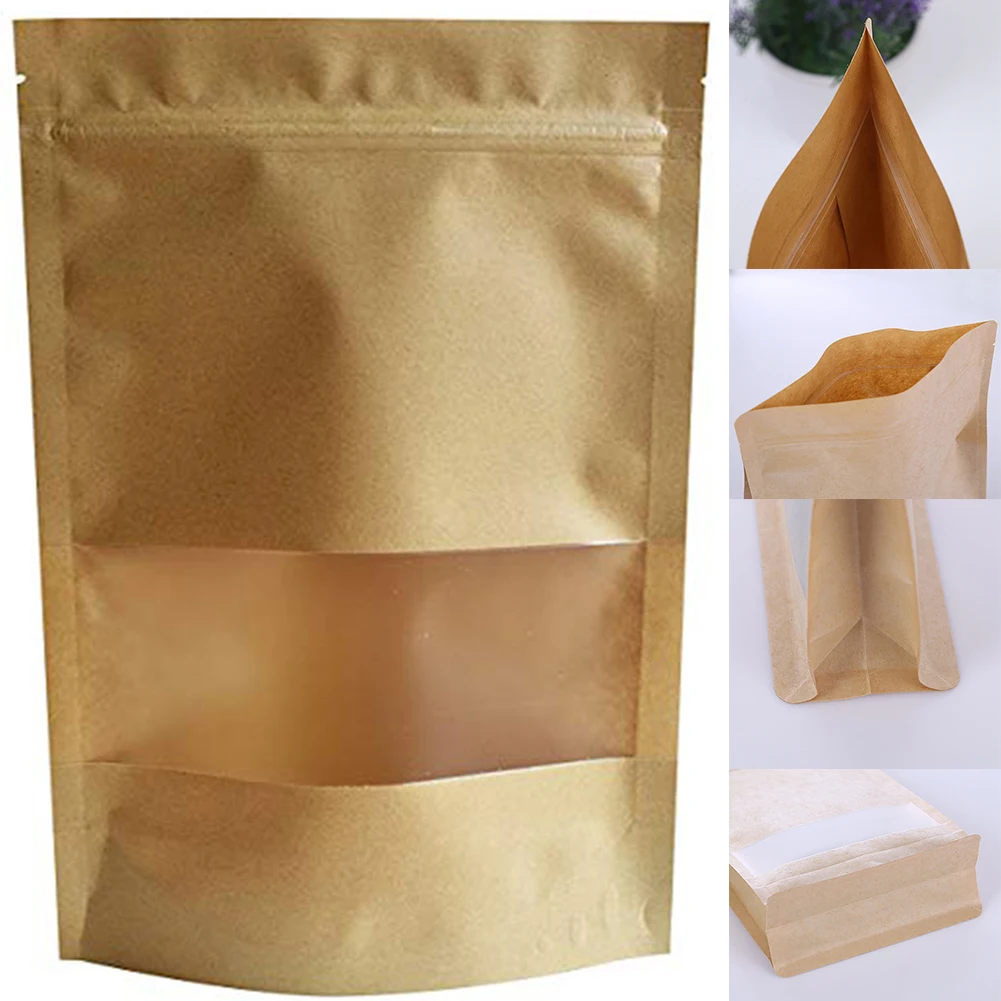 

20pcs DIY Safe Paper Bag Wedding Nut Storage Gift Snack Zip Lock Candy Food With Transparent Window Stand Up Home