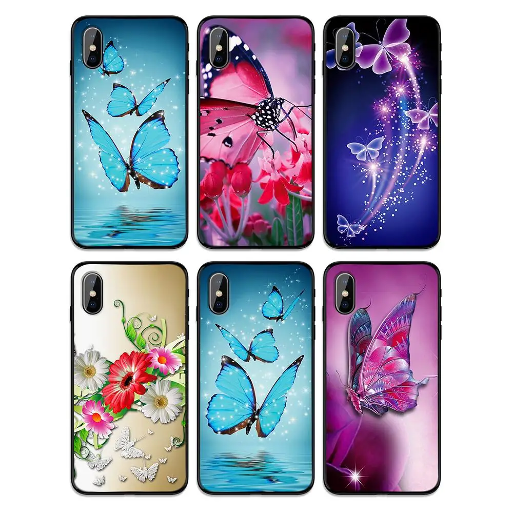 Бабочка Фиолетовый Мягкий ТПУ чехол для Apple iPhone 6 6S 7 8 Plus 5 5S SE X XS MAX XR силиконовые