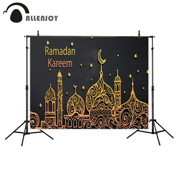 

Allenjoy Photographic Background Eid al-Fitr Gold Islam Hollow building Pattern backdrop Ramadan Kareem camera fotografica