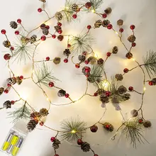 Рождественская елка, медная проволока, домашняя гирлянда AA, на батарейках, Рождественский Красный Фруктовый Pinecone, сказочный свет, кедровый светодиодный светильник, 2 м, 20 светодиодный