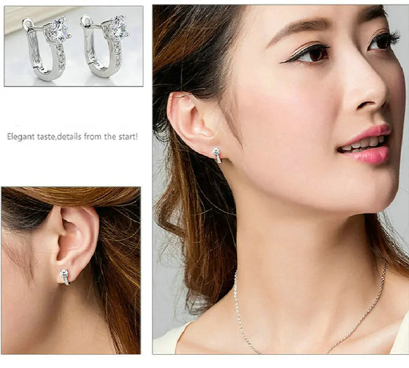 925 пробы серебряные серьги модные серьги u-образные корейские серьги-гвоздики для женщин белые циркониевые Серьги Brincos